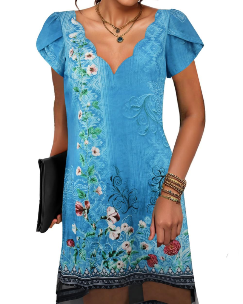 Celeste Women's V-Neck Tunic Dress – Loose Summer Dress with Short Sleeves