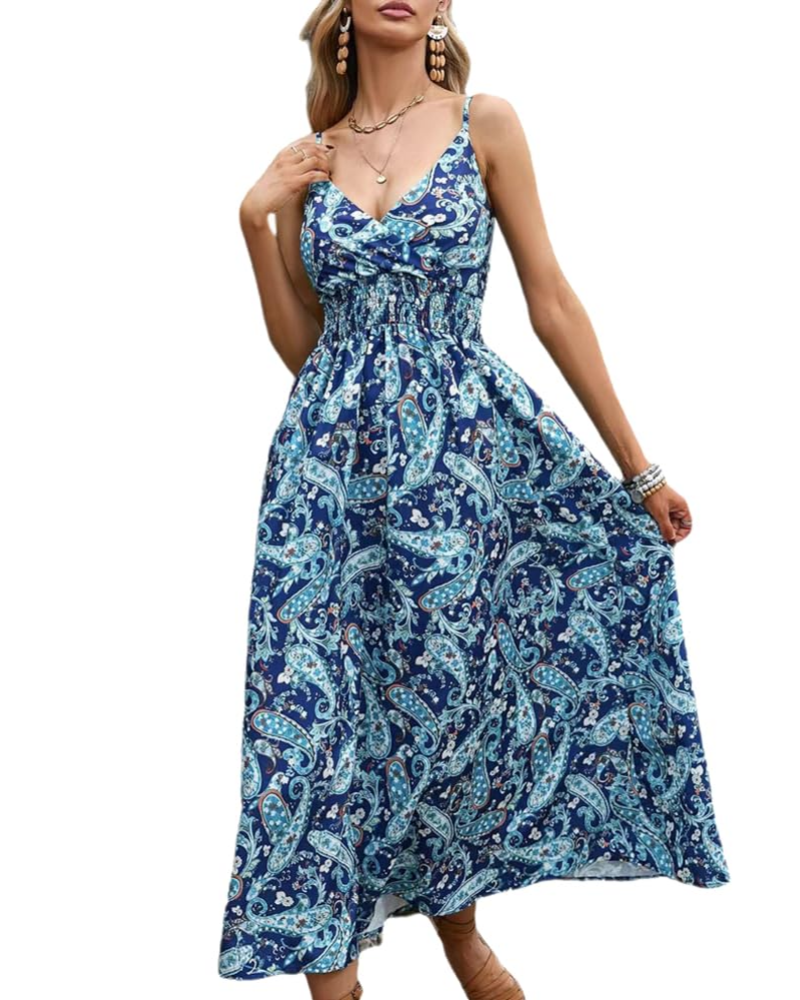 Abito lungo estivo a fiori Savannah da donna – Abito lungo con scollo a V e vita alta
