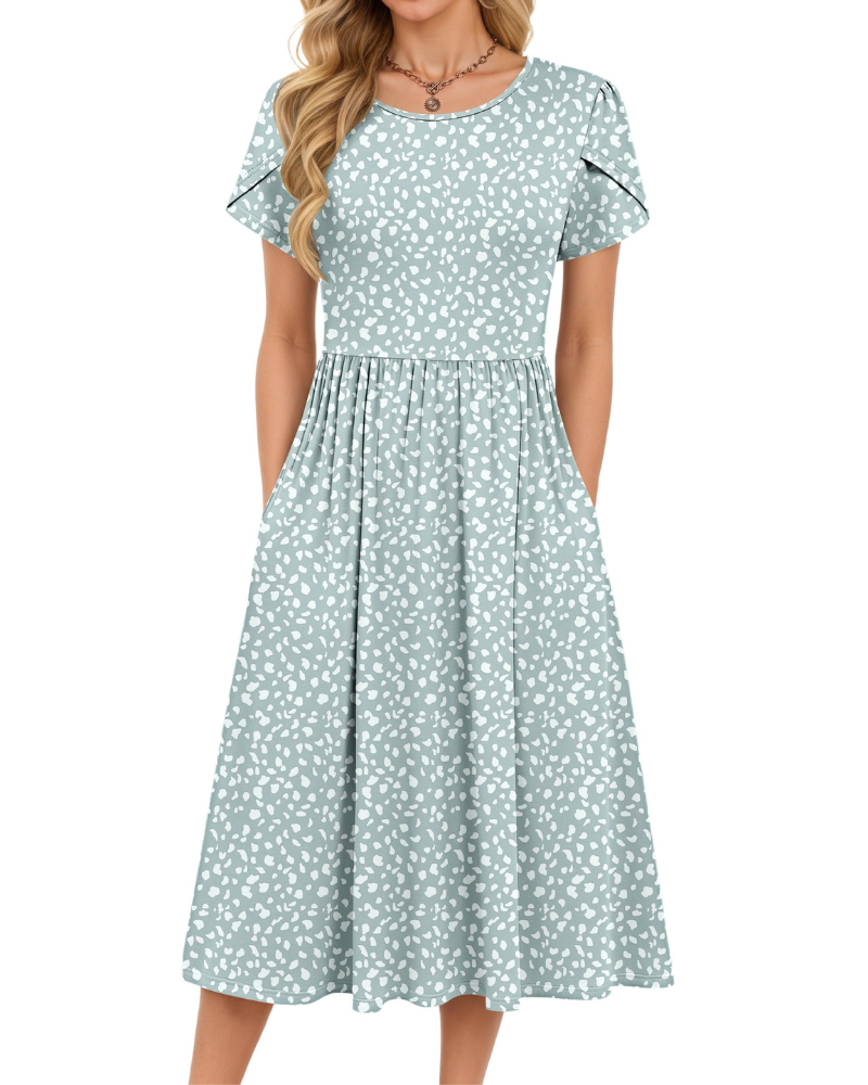 Delilah Robe Midi Femme – Robe d'Été Trapèze à Taille Élastique avec Poches