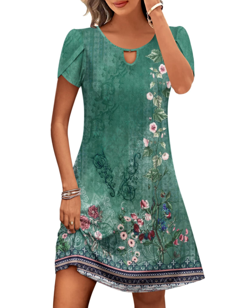 Willow Robe Midi Fleurie Femme – Robe d'Été Coupe Évasée avec Poches & Manches Bouffantes