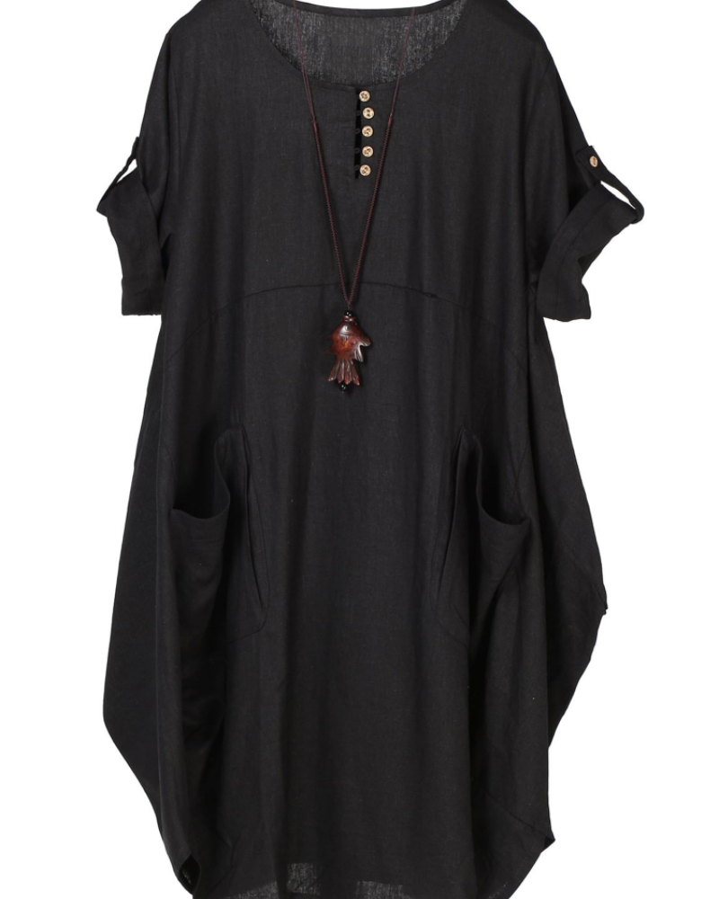 Phoebe Robe Tunique Femme – Robe d'Été Style Lin Coupe Ample avec Poches & Boutons