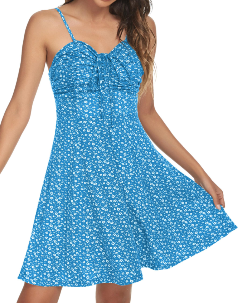 Adeline Robe Mini Fleurie Femme – Robe d'Été Col Cœur à Bretelles Fines