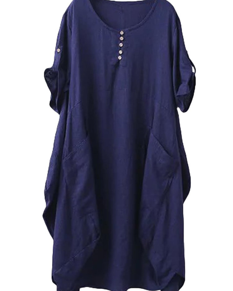 Phoebe Robe Tunique Femme – Robe d'Été Style Lin Coupe Ample avec Poches & Boutons