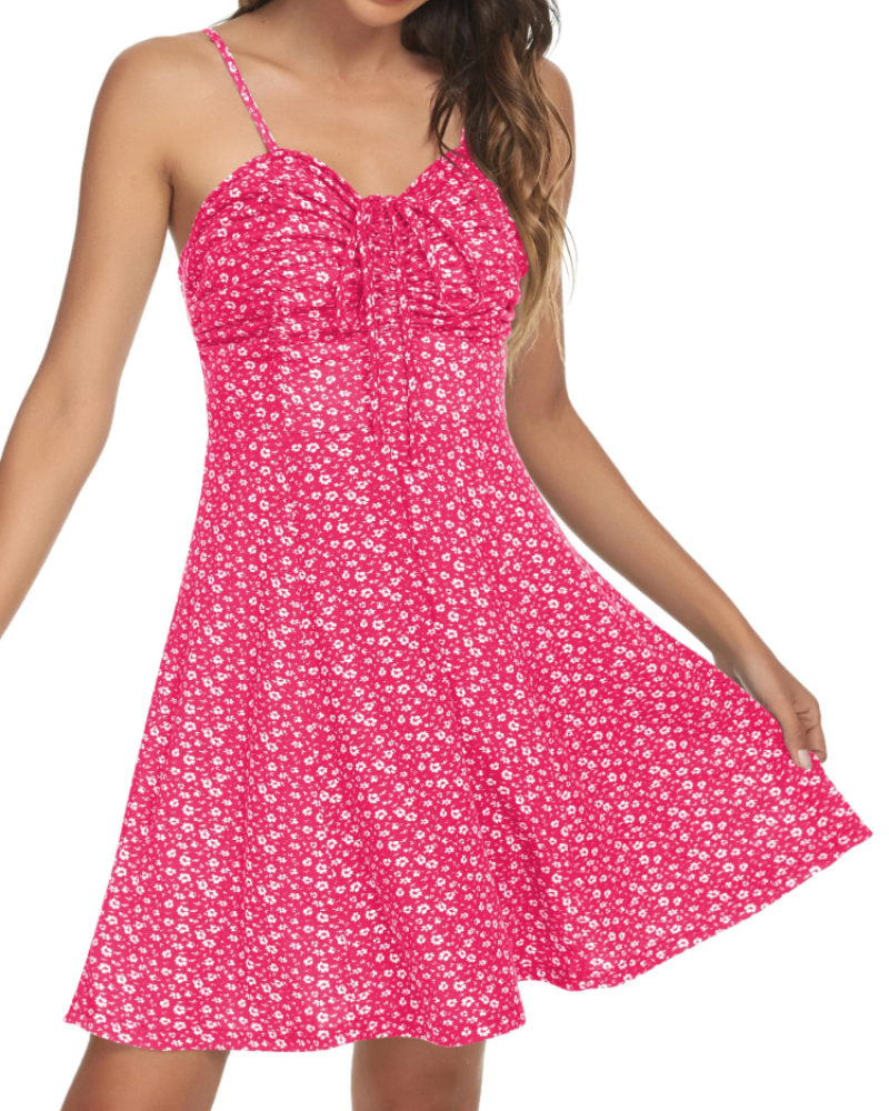 Adeline Robe Mini Fleurie Femme – Robe d'Été Col Cœur à Bretelles Fines