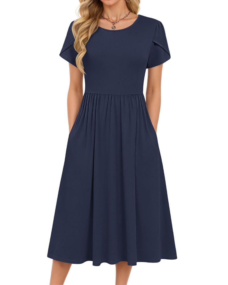 Delilah Robe Midi Femme – Robe d'Été Trapèze à Taille Élastique avec Poches