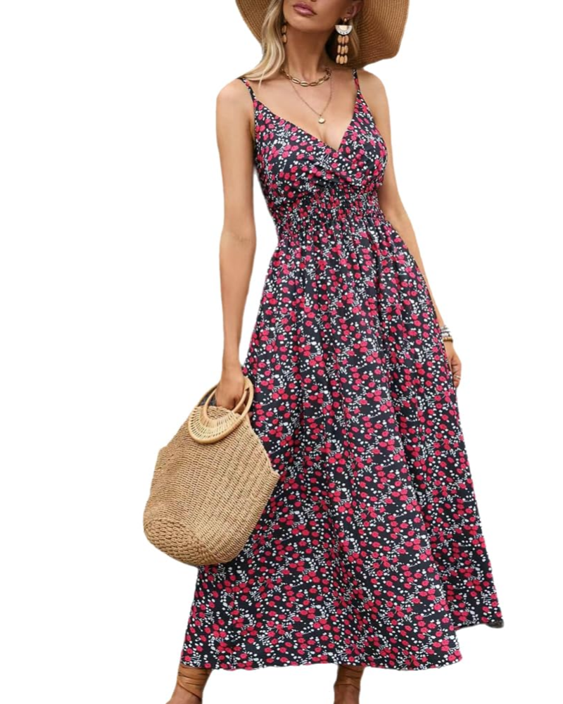 Abito lungo estivo a fiori Savannah da donna – Abito lungo con scollo a V e vita alta