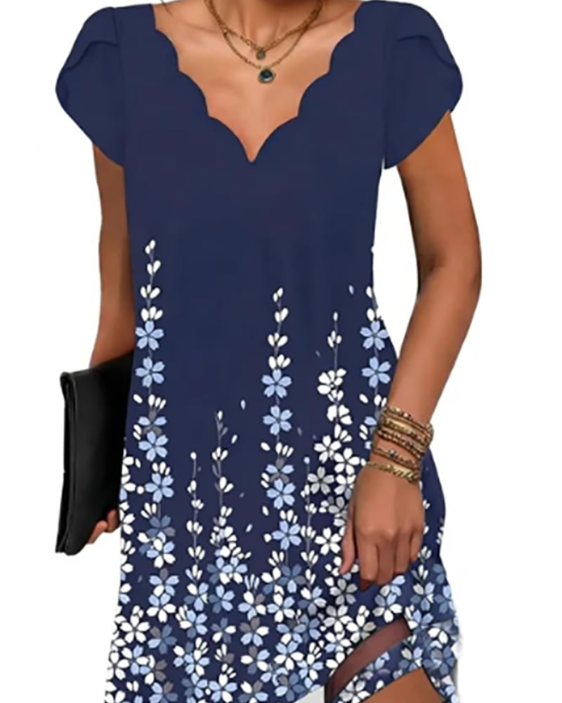 Celeste Women's V-Neck Tunic Dress – Loose Summer Dress with Short Sleeves