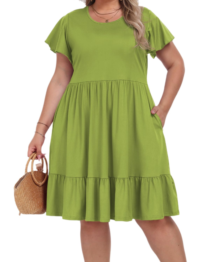 Robe Midi Delaney Tamanho Grande para Mulher – Cintura Alta com Bolsos e Corte Evasé