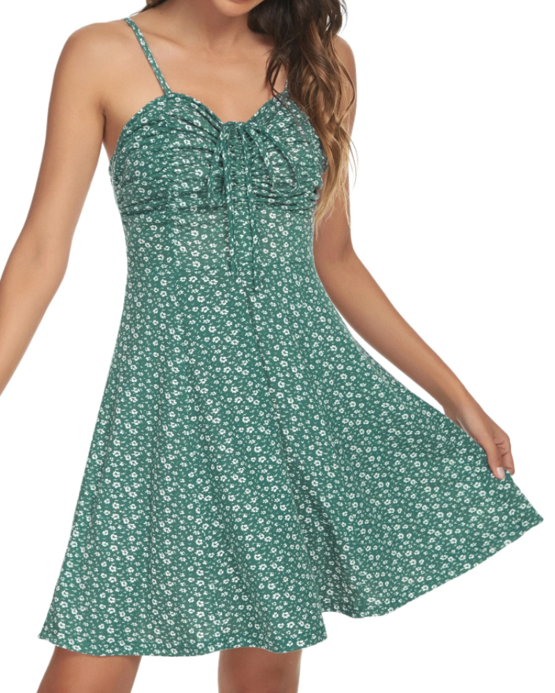 Adeline Robe Mini Fleurie Femme – Robe d'Été Col Cœur à Bretelles Fines
