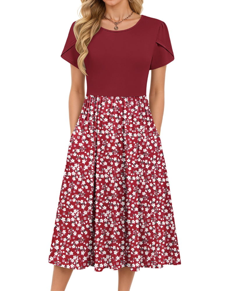 Delilah Robe Midi Femme – Robe d'Été Trapèze à Taille Élastique avec Poches