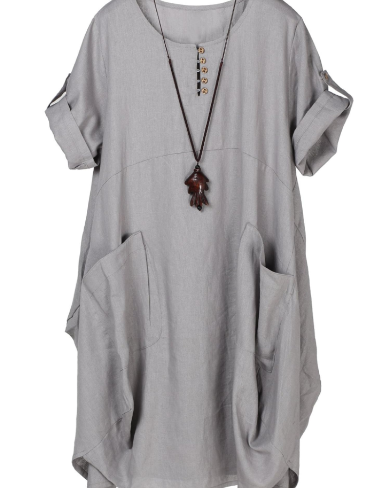 Phoebe Robe Tunique Femme – Robe d'Été Style Lin Coupe Ample avec Poches & Boutons