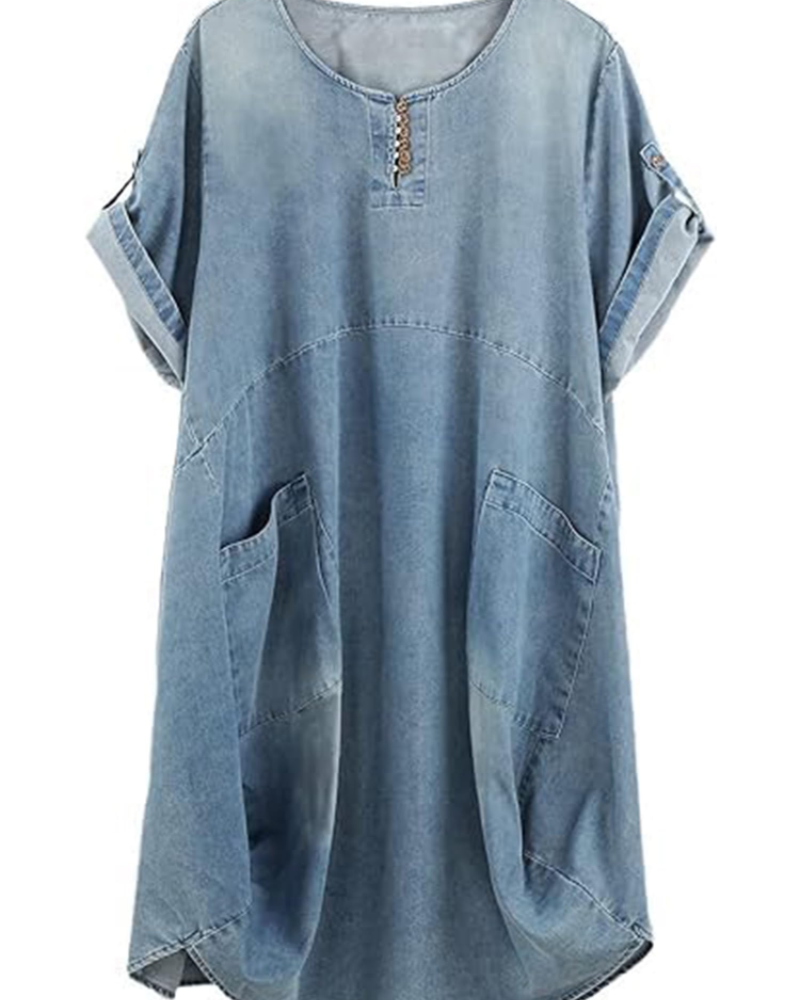 Phoebe Robe Tunique Femme – Robe d'Été Style Lin Coupe Ample avec Poches & Boutons