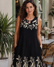 Mia Robe Femme – Robe Mini Col Keyhole Sans Manches Fluide Avec Poches Été Casual
