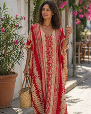 Ninna Szlafrok Kaftan Damski – Długie Kimono Boho z Kwiatowym Wzorem, Lekka Narzutka Plażowa na Lato