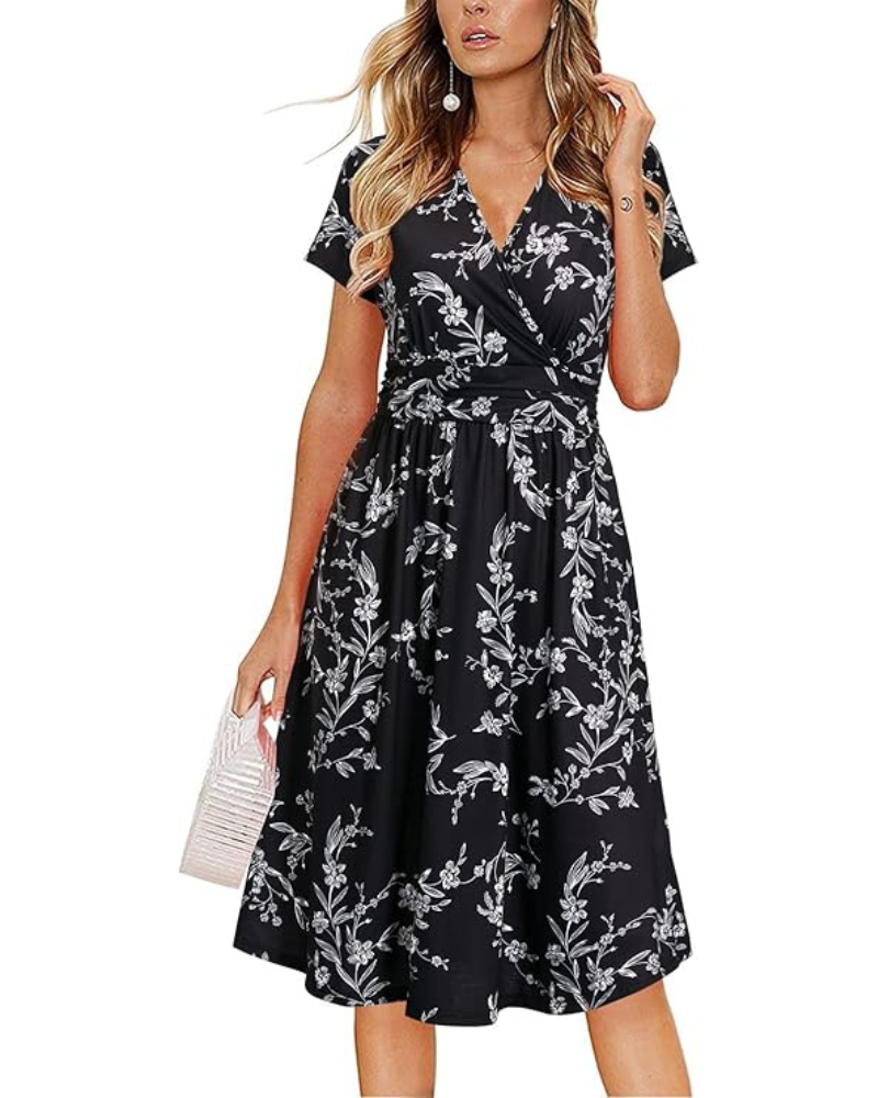 Women's Raincoat – V-Neck Floral, A-Line Cut & Pockets Knee-Length Elegant Summer