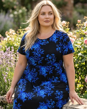 Vestido Maxi Grande Tamanho Mulher Adice – Vestido Longo Fluido com Decote Redondo, Bolsos e Cintura Elástica