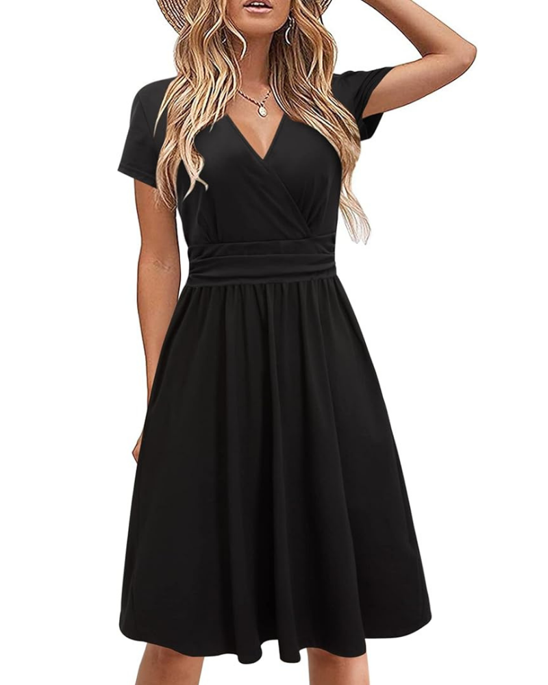 Genesis Robe Femme – Květinový potisk, překřížený výstřih do V a kapsy, elegantní áčkový střih