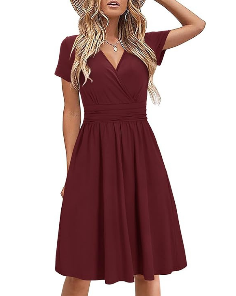 Genesis Robe Femme – Květinový potisk, překřížený výstřih do V a kapsy, elegantní áčkový střih