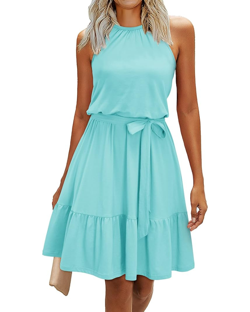 Bloom Women's Robe – Halter Neck, Floral Print & Pockets, A-Line Cut, Knee Length