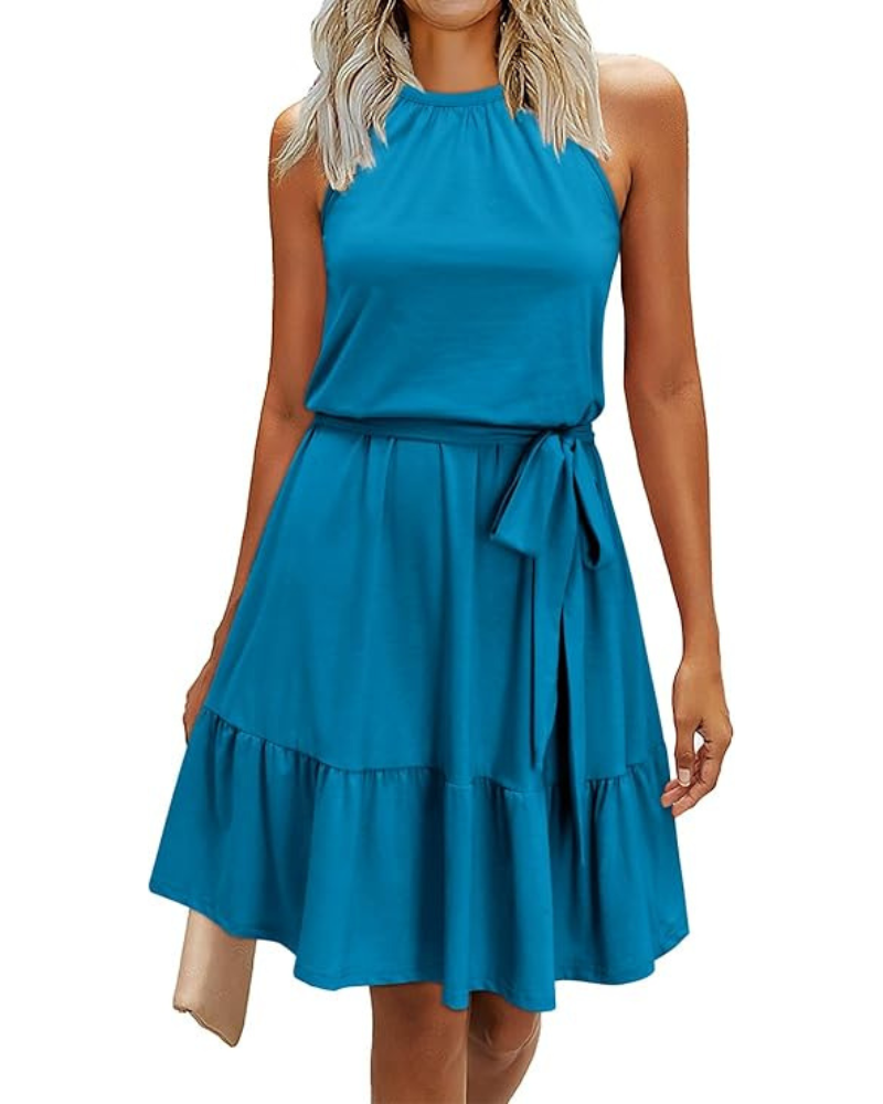 Bloom Women's Robe – Halter Neck, Floral Print & Pockets, A-Line Cut, Knee Length