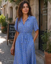 Eira Dámská Šaty – Výstřih do V s Květinovým Vzorem, Volný Střih s Páskem & Elegantní Boho Styl na Léto