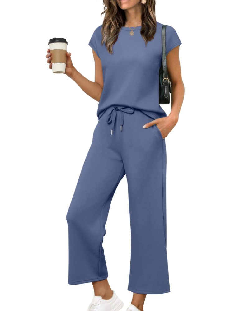 Hannah Women's Summer Set – Short Sleeve Top & Wide Short Pants