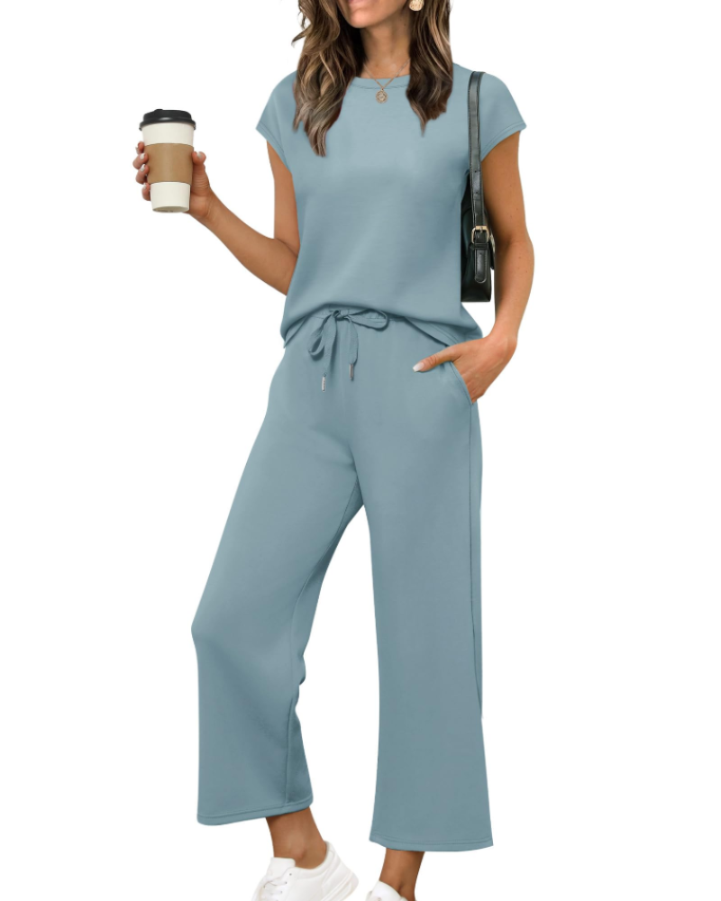 Hannah Women's Summer Set – Short Sleeve Top & Wide Short Pants