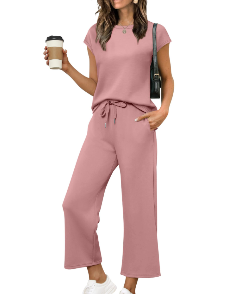Hannah Women's Summer Set – Short Sleeve Top & Wide Short Pants