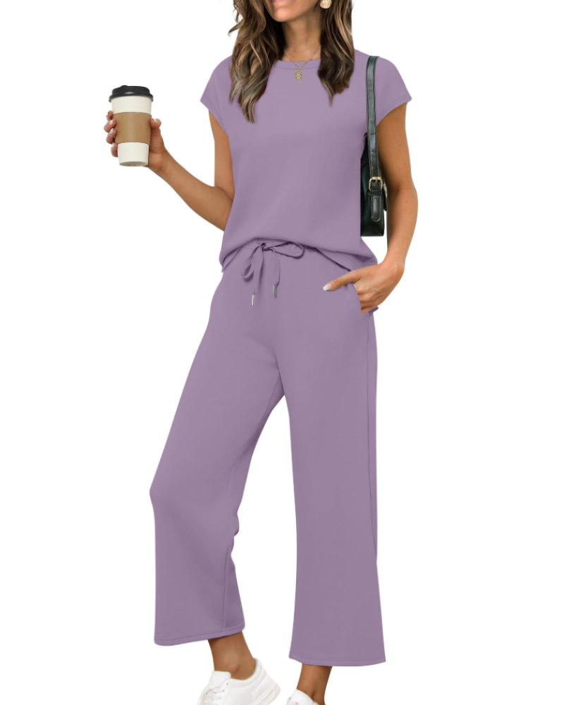 Hannah Women's Summer Set – Short Sleeve Top & Wide Short Pants