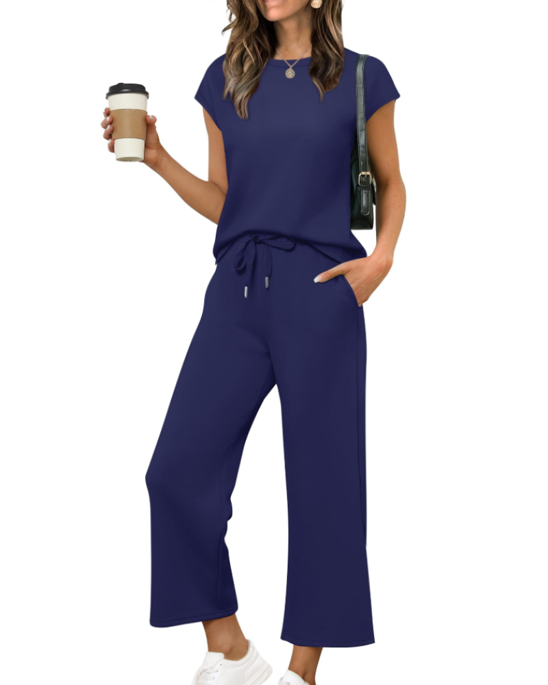 Hannah Women's Summer Set – Short Sleeve Top & Wide Short Pants