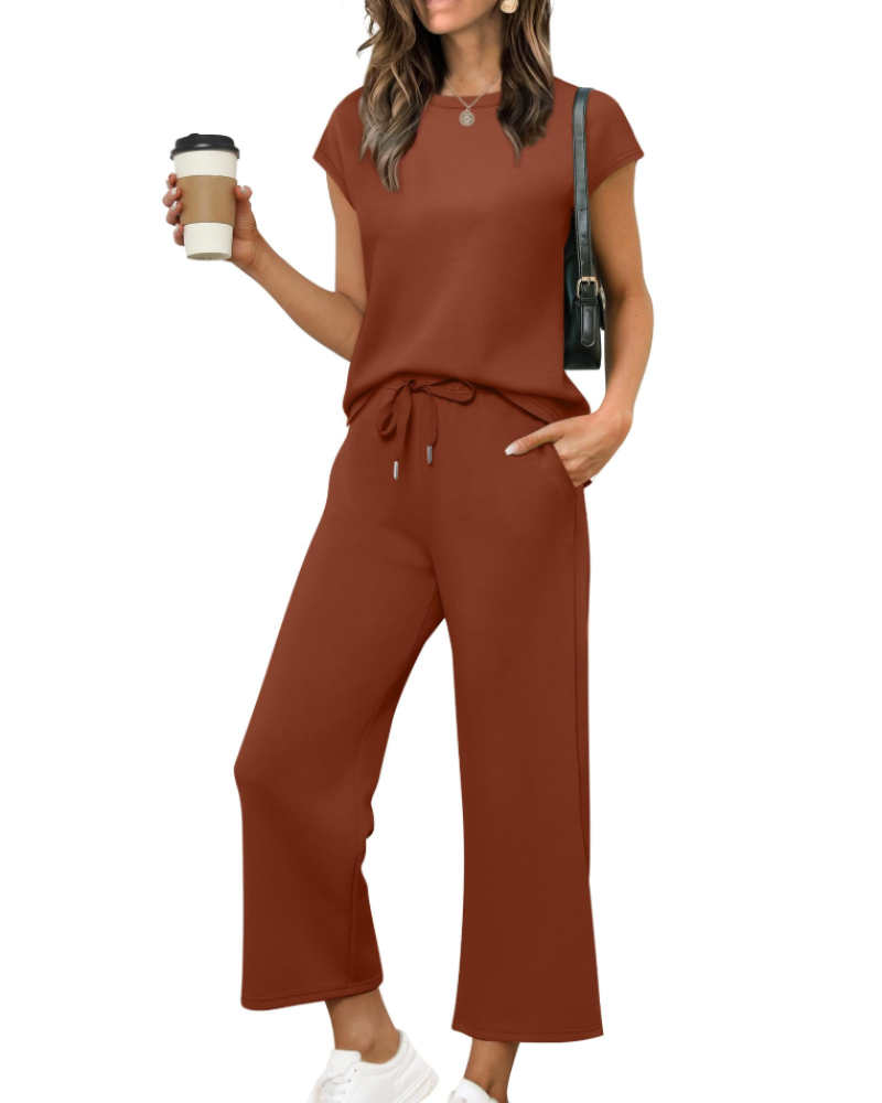 Hannah Women's Summer Set – Short Sleeve Top & Wide Short Pants