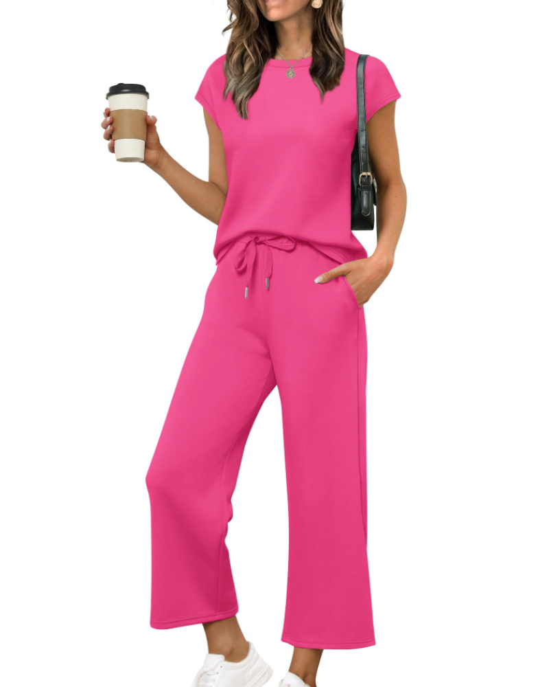 Hannah Women's Summer Set – Short Sleeve Top & Wide Short Pants
