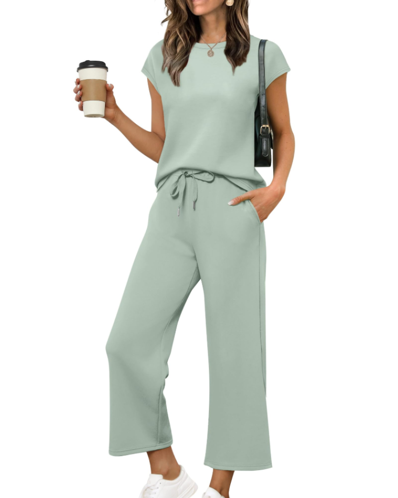 Hannah Women's Summer Set – Short Sleeve Top & Wide Short Pants