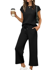 Hannah Women's Summer Set – Short Sleeve Top & Wide Short Pants