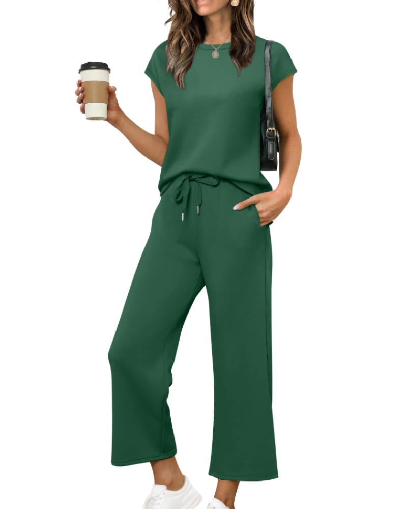 Hannah Women's Summer Set – Short Sleeve Top & Wide Short Pants
