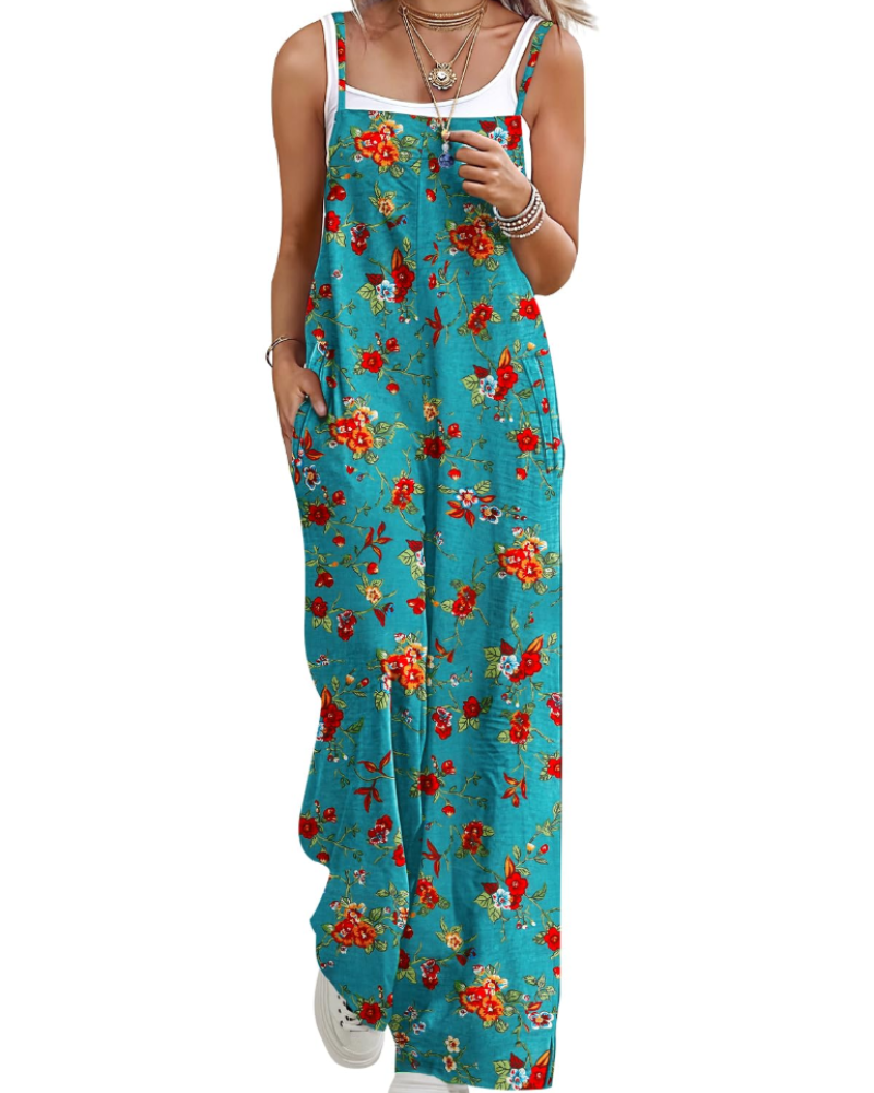 Aily Women's Summer Jumpsuit – Bohemian Floral Cotton Overalls with Pockets