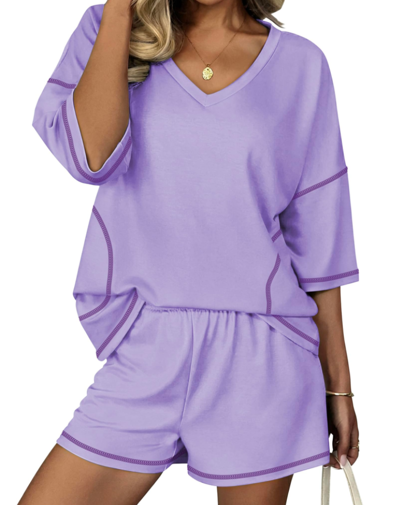 Grace Women's Summer Set – Oversized Striped Shirt & Casual Lounge Shorts