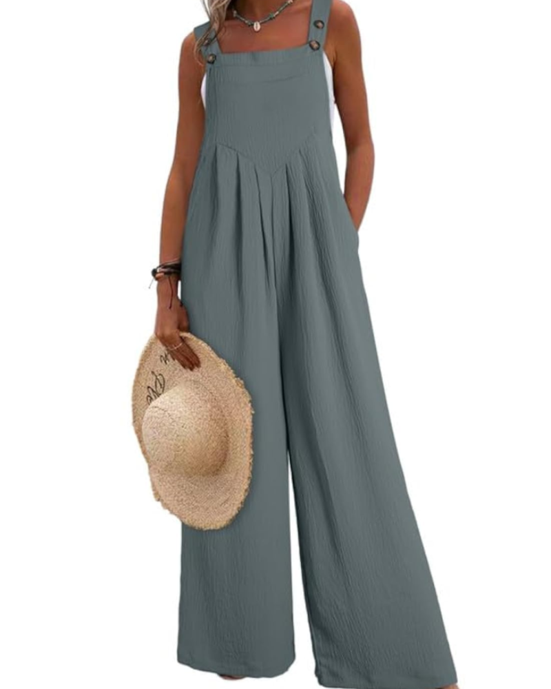 Layla Combinaison Femme Été – Salopette Ample Col Carré avec Poches