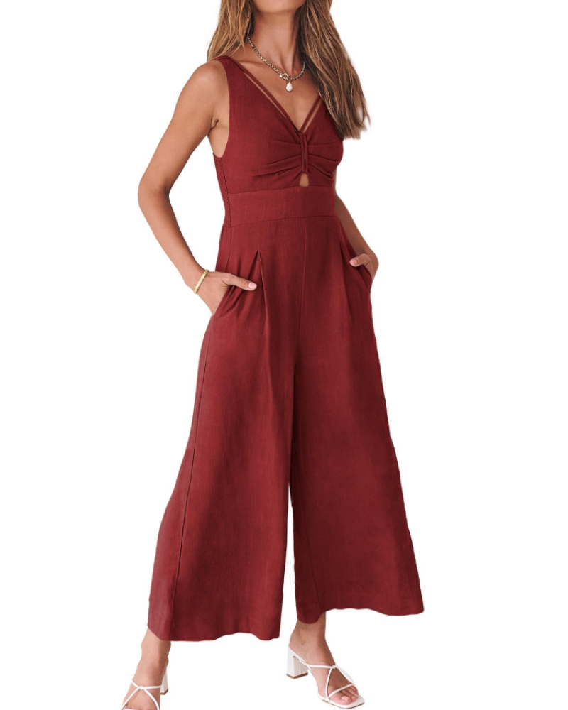 Penelope Combinaison Femme Été – Lin Col V Dos Nu & Pantalon Large