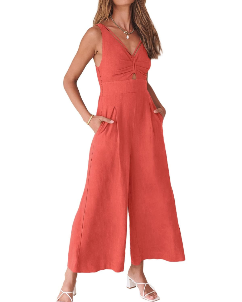 Penelope Combinaison Femme Été – Lin Col V Dos Nu & Pantalon Large