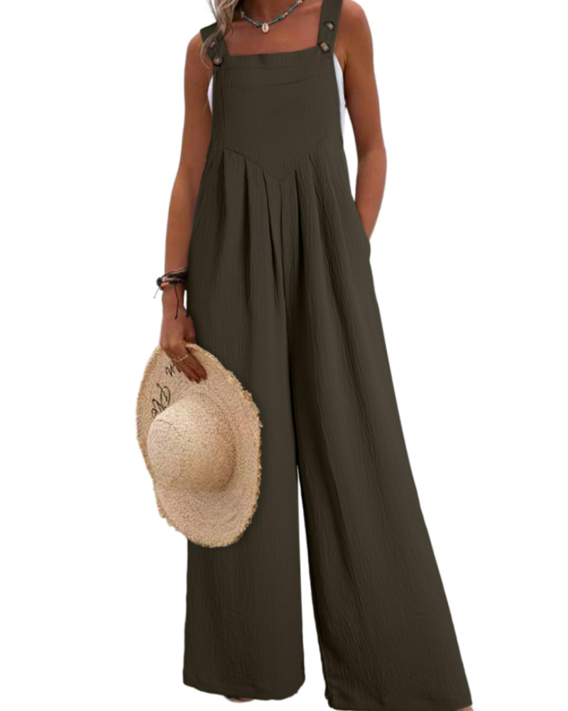 Layla Combinaison Femme Été – Salopette Ample Col Carré avec Poches