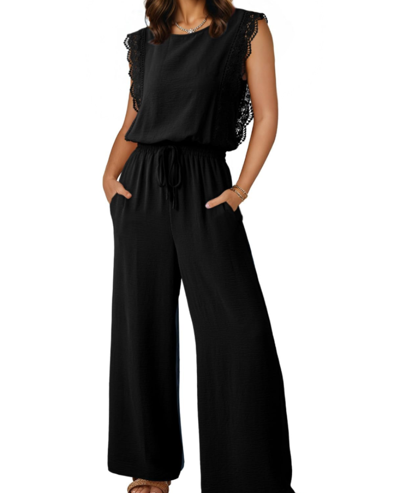 Eleanor Combinaison Femme Été – Dentelle Manches Courtes & Pantalon Large