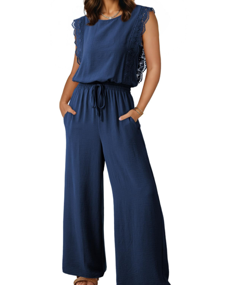 Eleanor Combinaison Femme Été – Dentelle Manches Courtes & Pantalon Large