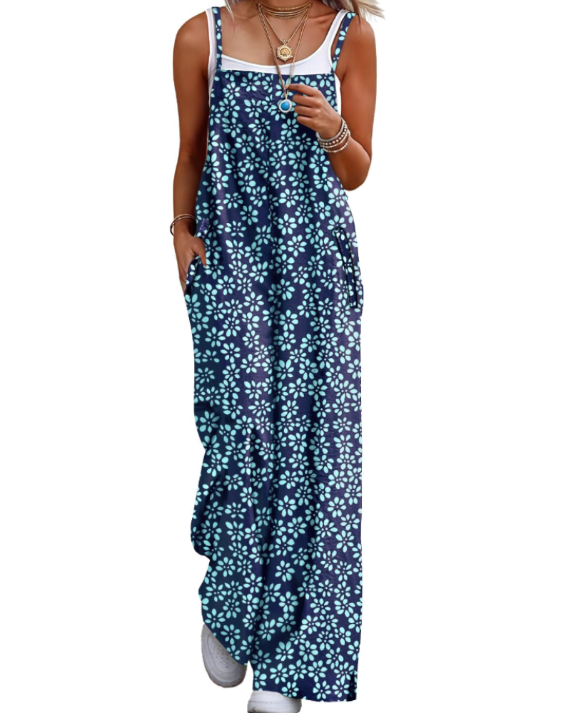 Aily Women's Summer Jumpsuit – Bohemian Floral Cotton Overalls with Pockets