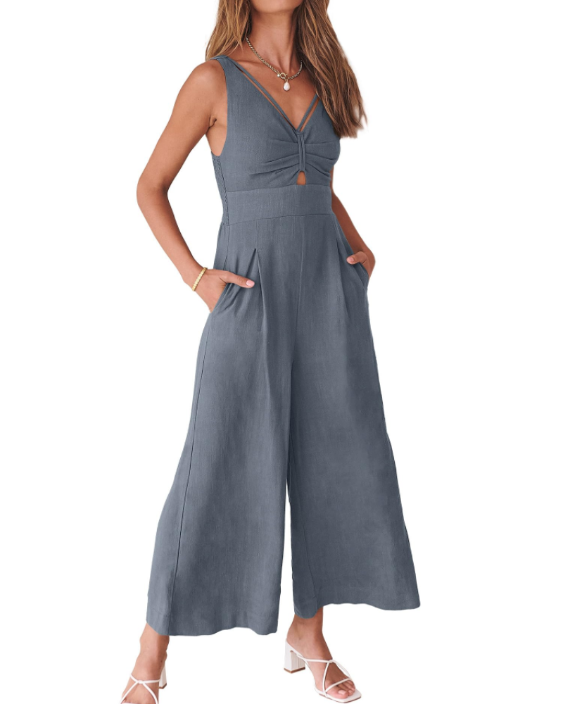 Penelope Combinaison Femme Été – Lin Col V Dos Nu & Pantalon Large