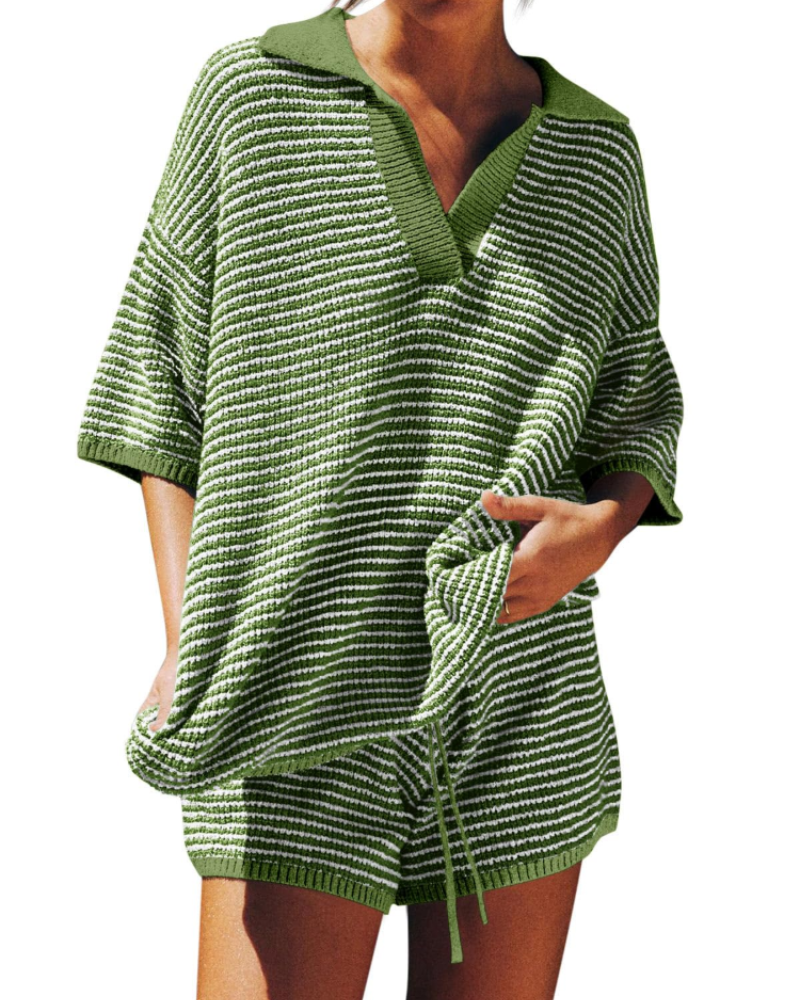Chloe Ensemble Femme Lounge – Pull Col V Oversize & Short Taille Haute