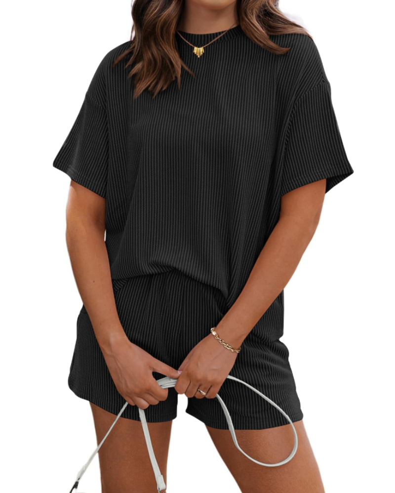 Emily Dámský Lounge Set – Žebrované Tričko a Šortky s Kapsami