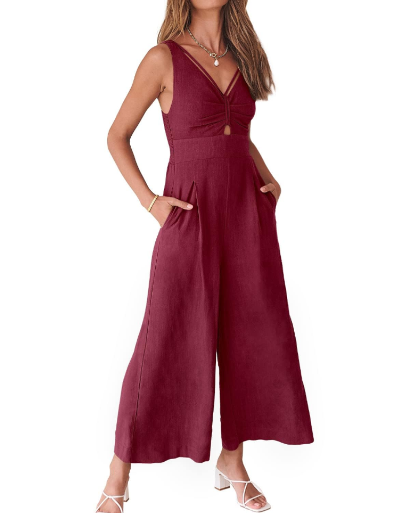 Penelope Combinaison Femme Été – Lin Col V Dos Nu & Pantalon Large