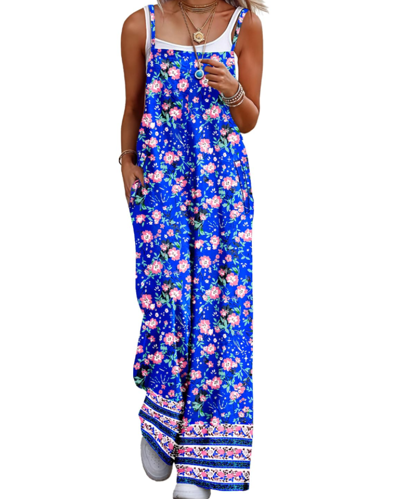 Aily Women's Summer Jumpsuit – Bohemian Floral Cotton Overalls with Pockets