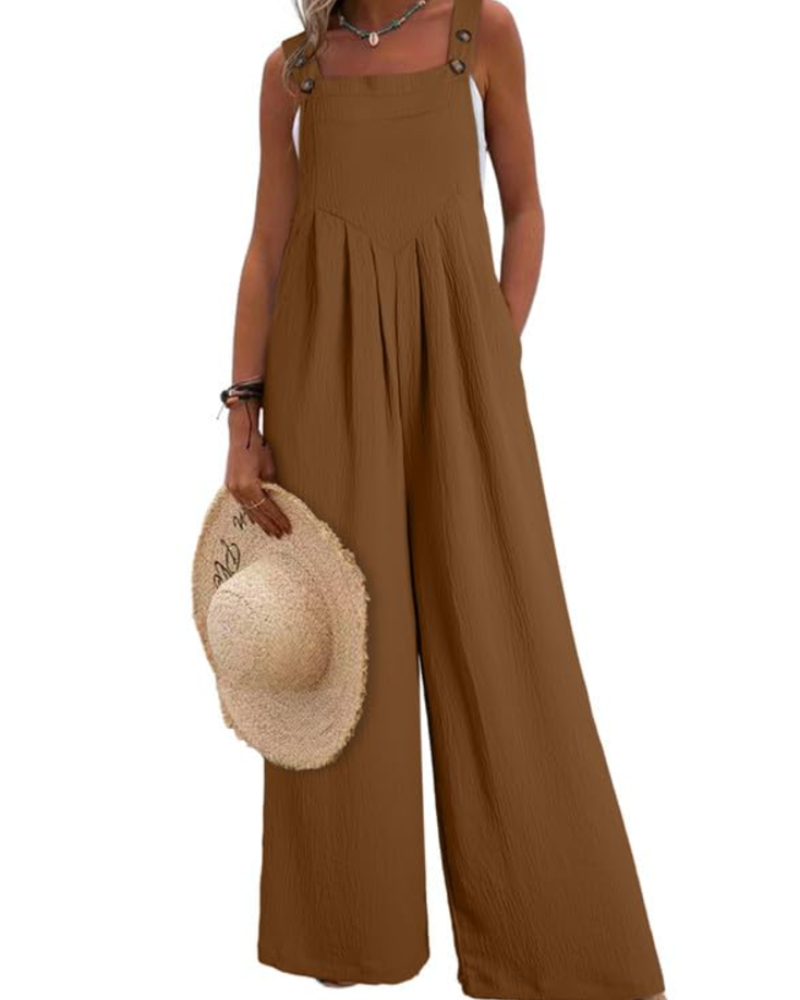 Layla Combinaison Femme Été – Salopette Ample Col Carré avec Poches
